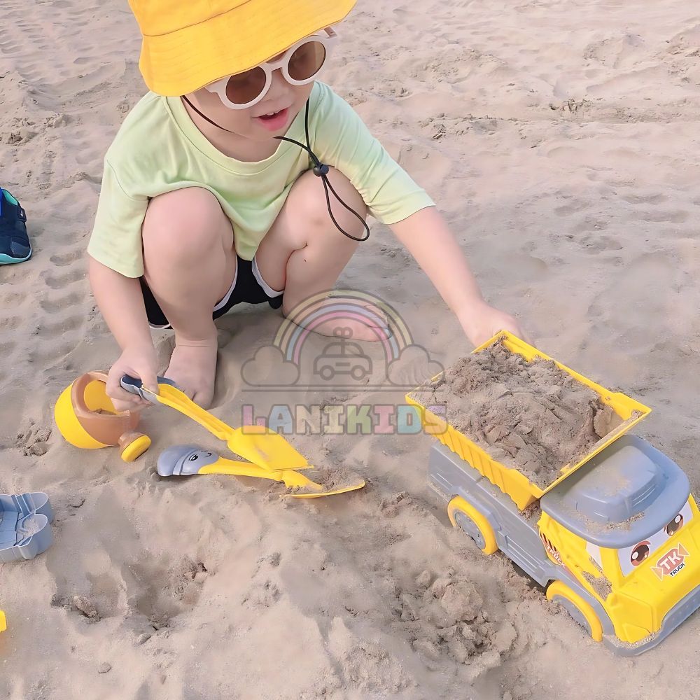 Xe chở cát – đồ chơi xúc cát hạt sứ hạt muồng lanikids màu vàng ghi