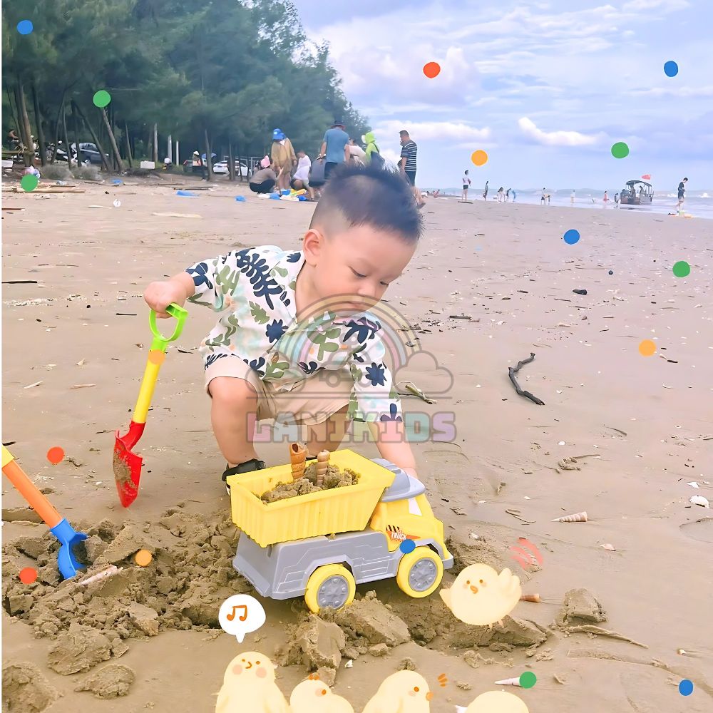 Xe chở cát - đồ chơi xúc cát hạt sứ hạt muồng lanikids màu vàng ghi
