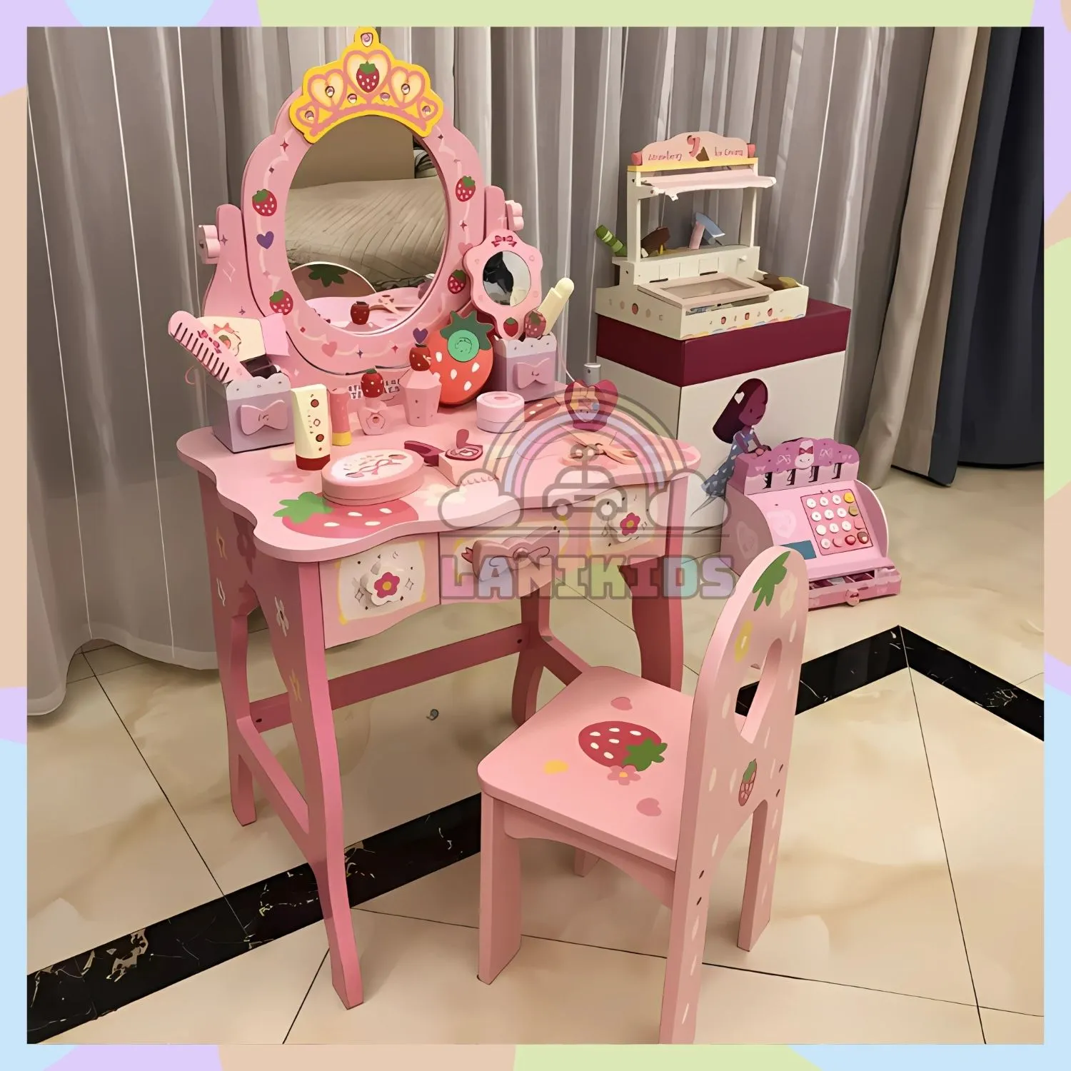 Bộ Trang Điểm Gỗ 1 Gương Hồng – Món Quà Hướng Nghiệp Ngọt Ngào Cho Bé Gái