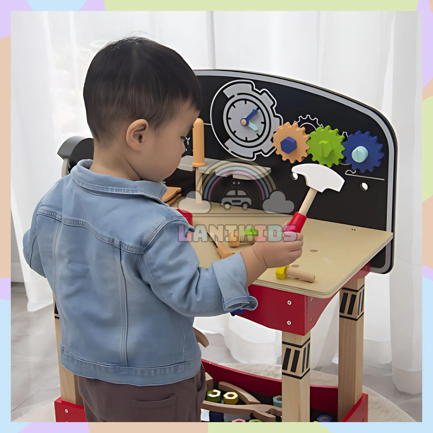 Bộ Đồ Chơi Lắp Ráp Kỹ Thuật Gỗ Màu Đỏ Đen – Đồ Chơi Hướng Nghiệp Sáng Tạo Cho Bé Trai | Lanikids