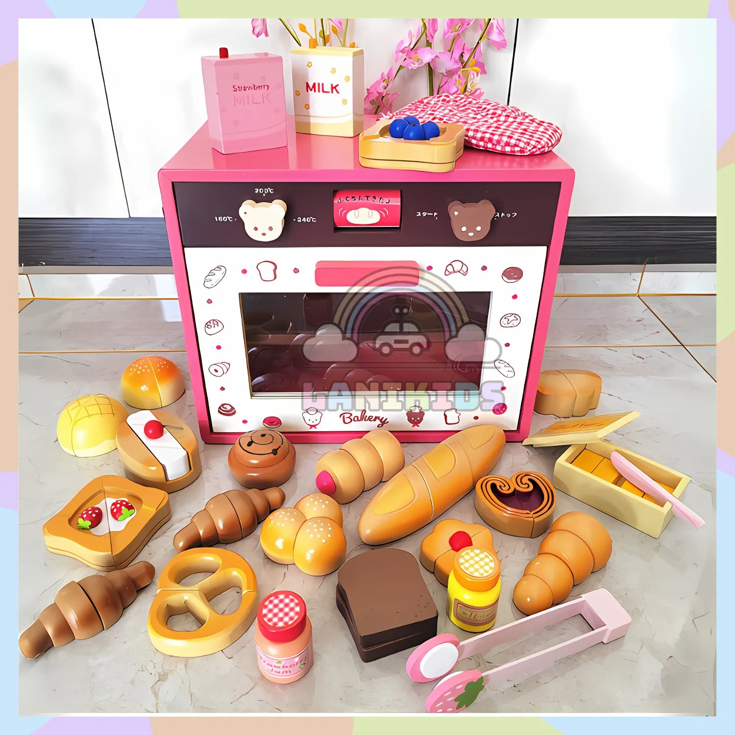 Bộ Lò Nướng Gỗ Màu Đỏ – Góc Làm Bánh Hướng Nghiệp Thu Nhỏ Cho Bé Yêu