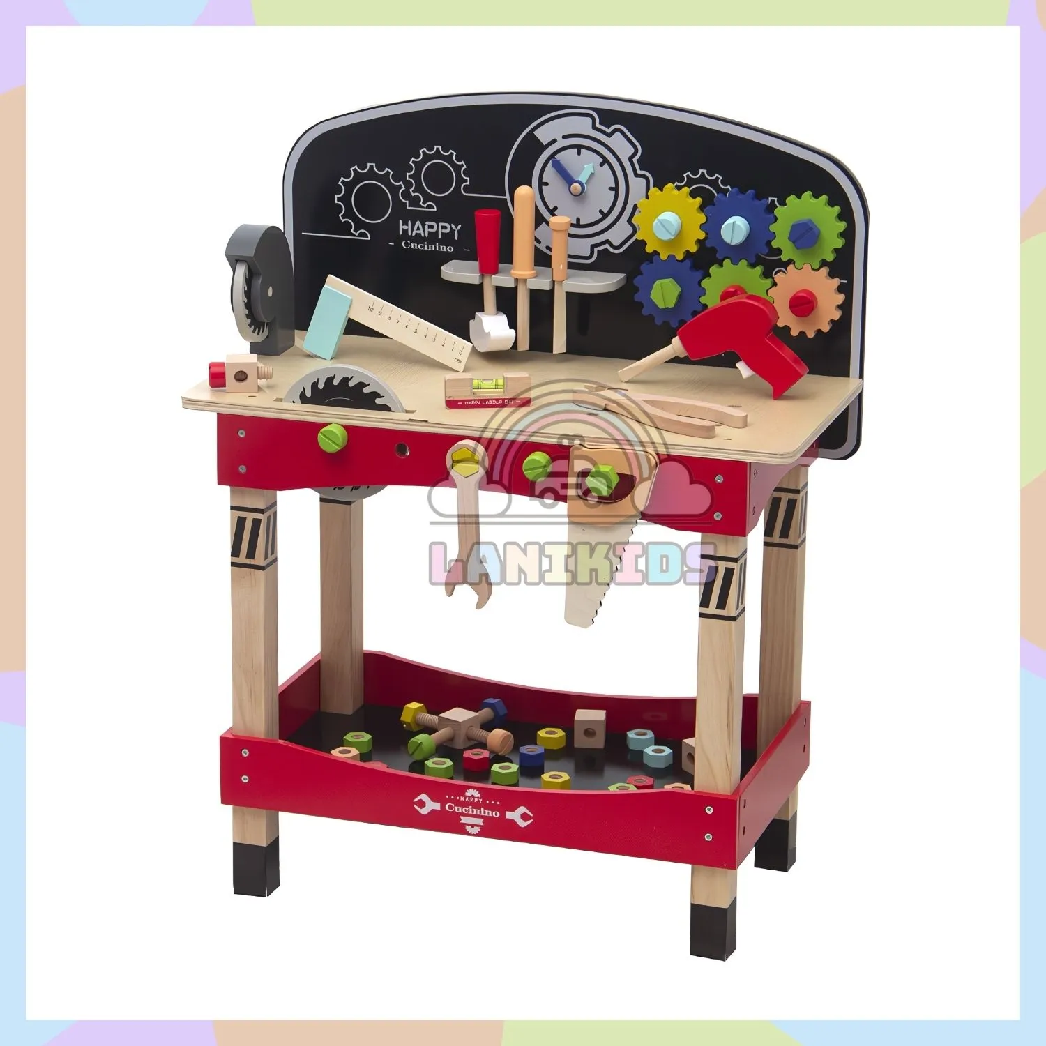 Bộ Đồ Chơi Lắp Ráp Kỹ Thuật Gỗ Màu Đỏ Đen – Đồ Chơi Hướng Nghiệp Sáng Tạo Cho Bé Trai | Lanikids