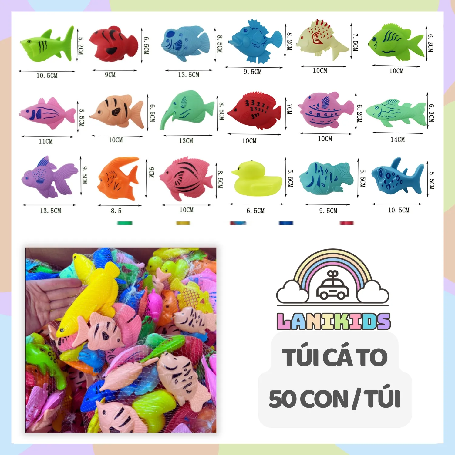 Túi Cá To 50 Con – Đồ Chơi Câu Cá Nam Châm An Toàn Cho Bé