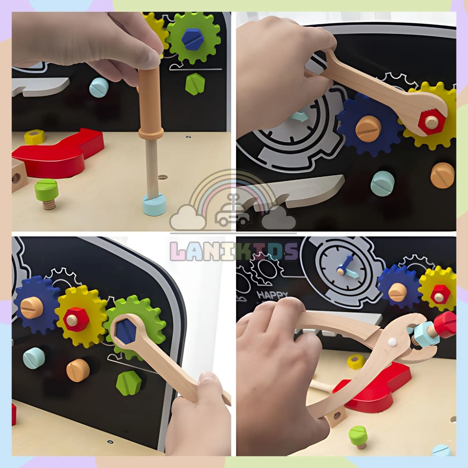 Bộ Đồ Chơi Lắp Ráp Kỹ Thuật Gỗ Màu Đỏ Đen – Đồ Chơi Hướng Nghiệp Sáng Tạo Cho Bé Trai | Lanikids