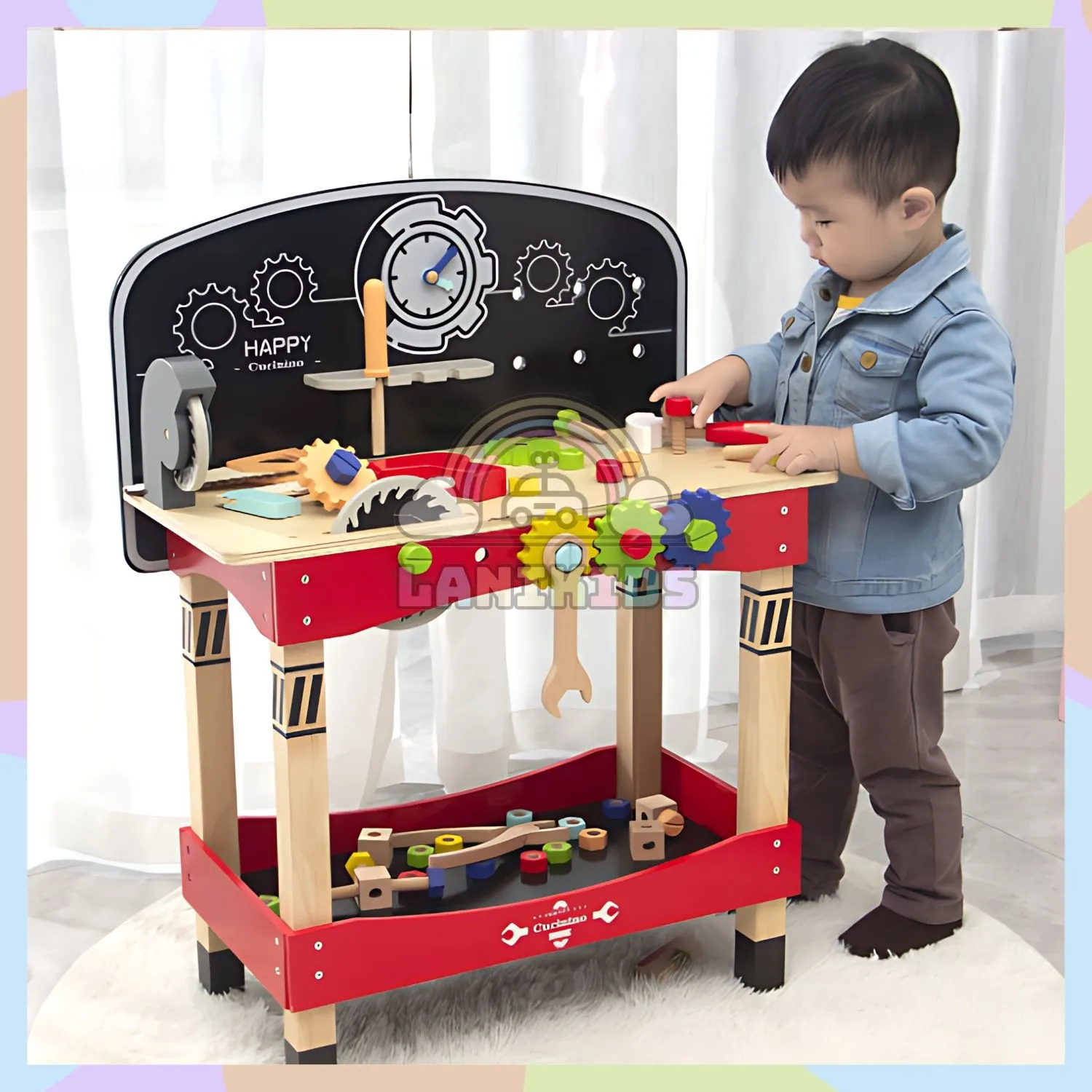 Bộ Đồ Chơi Lắp Ráp Kỹ Thuật Gỗ Màu Đỏ Đen – Đồ Chơi Hướng Nghiệp Sáng Tạo Cho Bé Trai | Lanikids