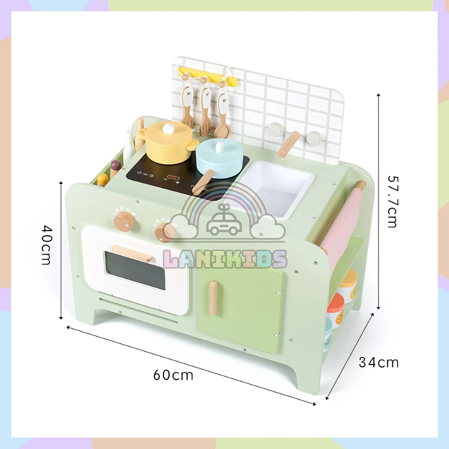 BỘ TỦ BẾP GỖ MINI XANH MINT CHO BÉ – ĐỒ CHƠI NHẬP VAI ĐẦU BẾP CỰC XINH