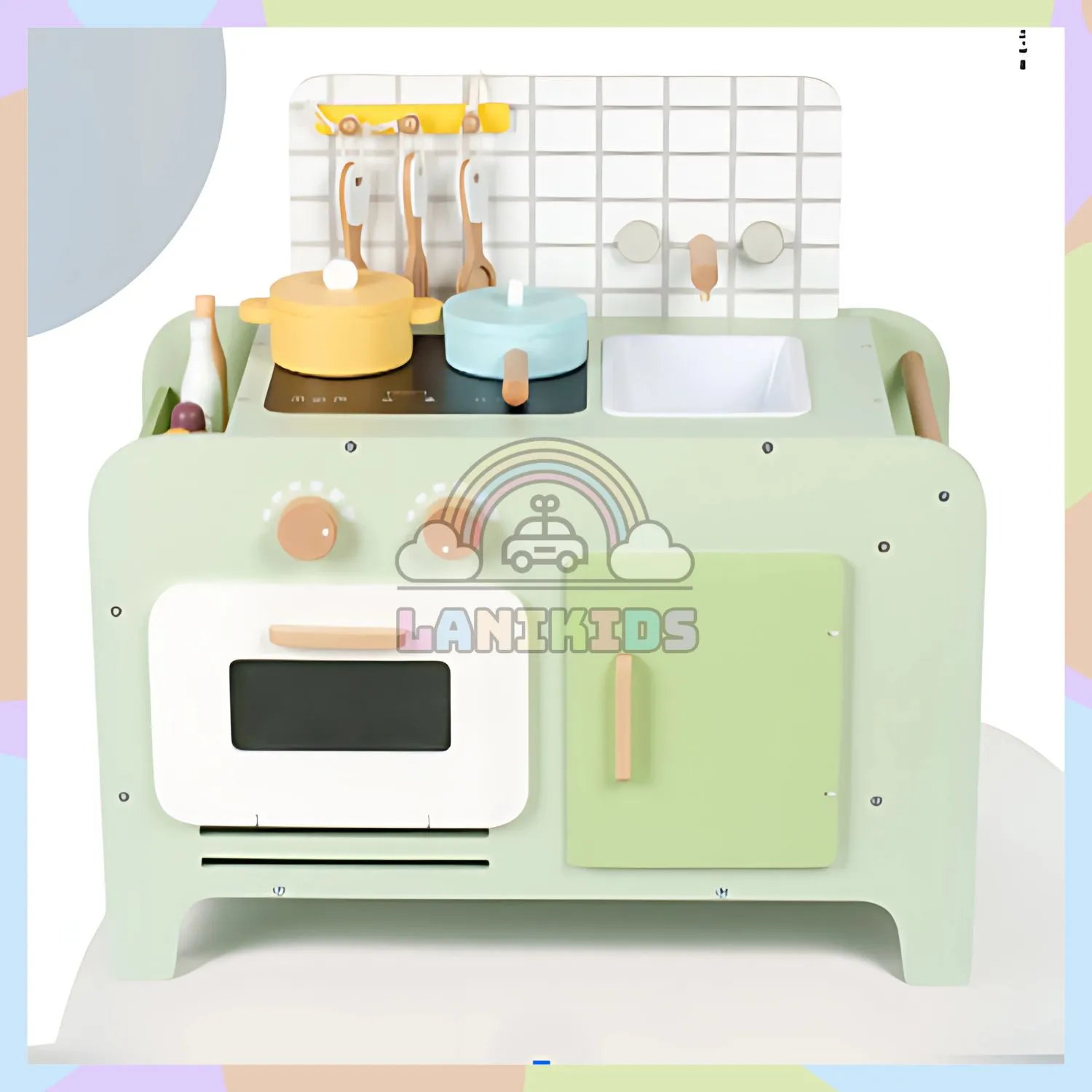 BỘ TỦ BẾP GỖ MINI XANH MINT CHO BÉ – ĐỒ CHƠI NHẬP VAI ĐẦU BẾP CỰC XINH