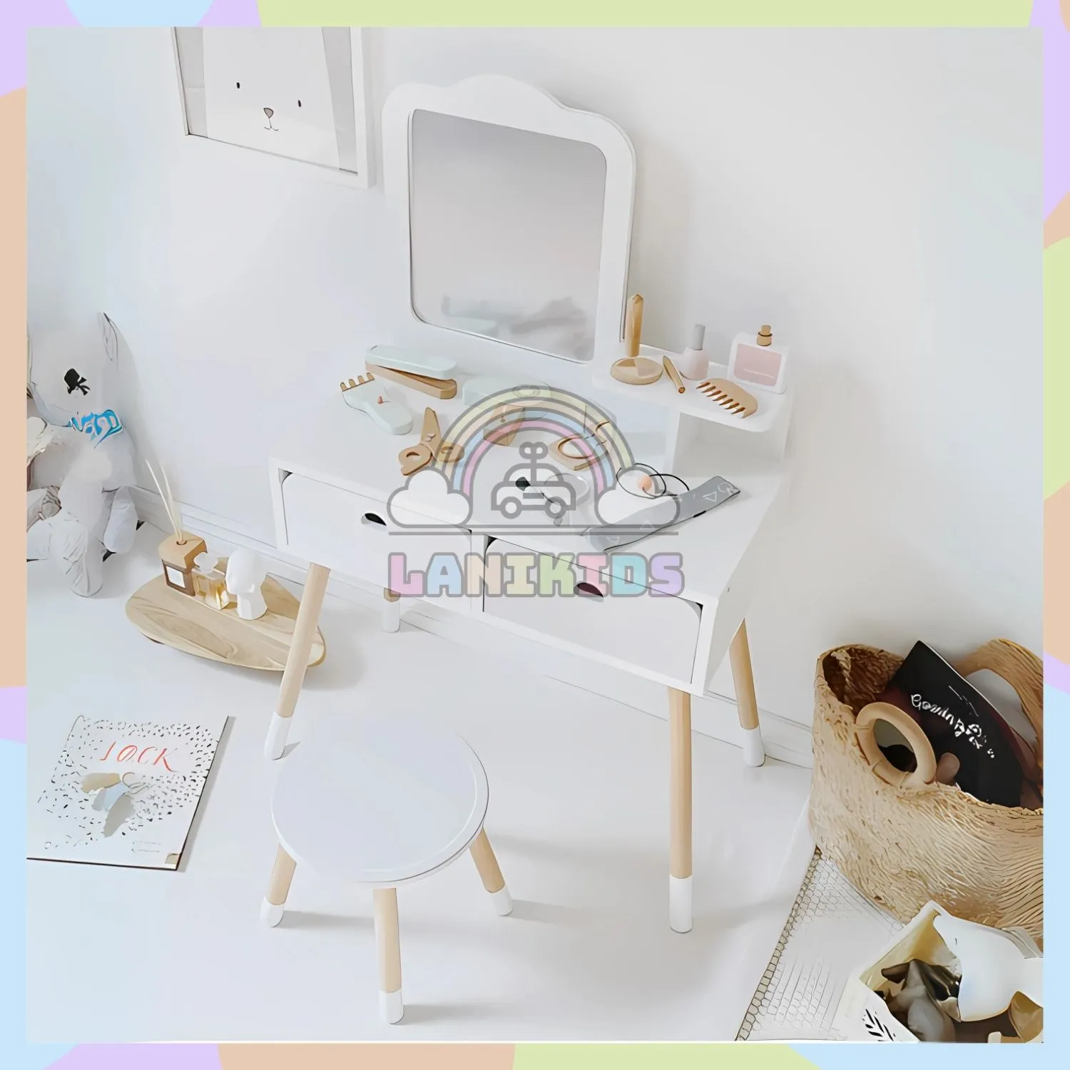 Bộ Trang Điểm 1 Gương Màu Trắng  Đồ Chơi Hướng Nghiệp Làm Đẹp Cho Bé – Lanikids Coffee Kids