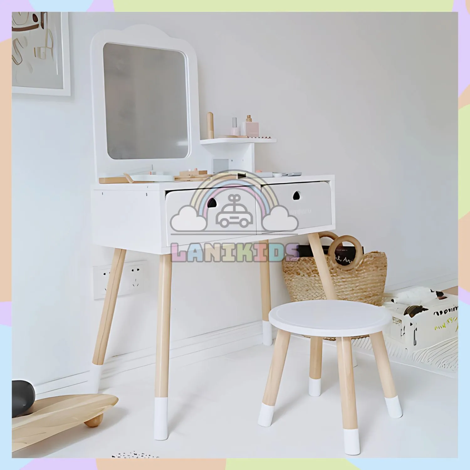 Bộ Trang Điểm 1 Gương Màu Trắng Đồ Chơi Hướng Nghiệp Làm Đẹp Cho Bé – Lanikids Coffee Kids