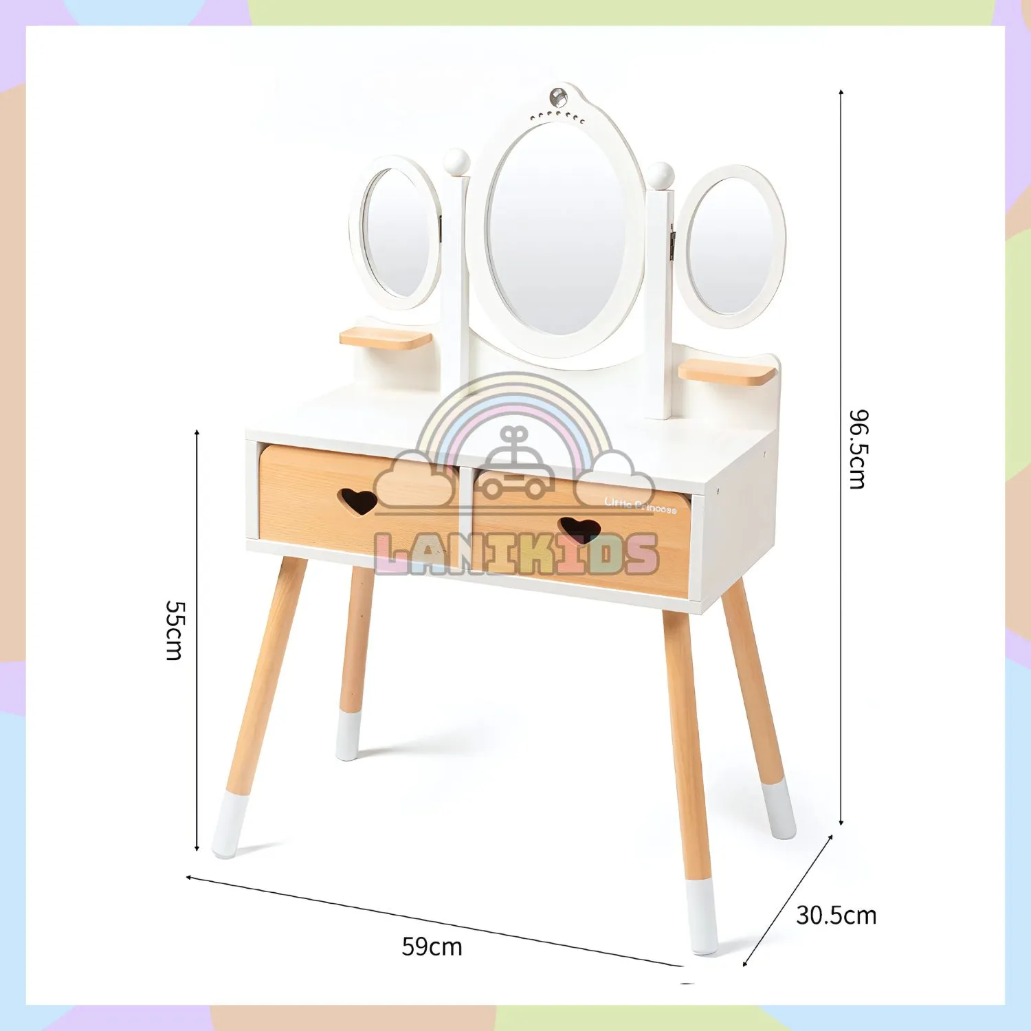 Bộ Tủ Trang Điểm Gỗ 3 Gương Màu Trắng – Đồ Chơi Hướng Nghiệp Đẹp Như Công Chúa Lanikids