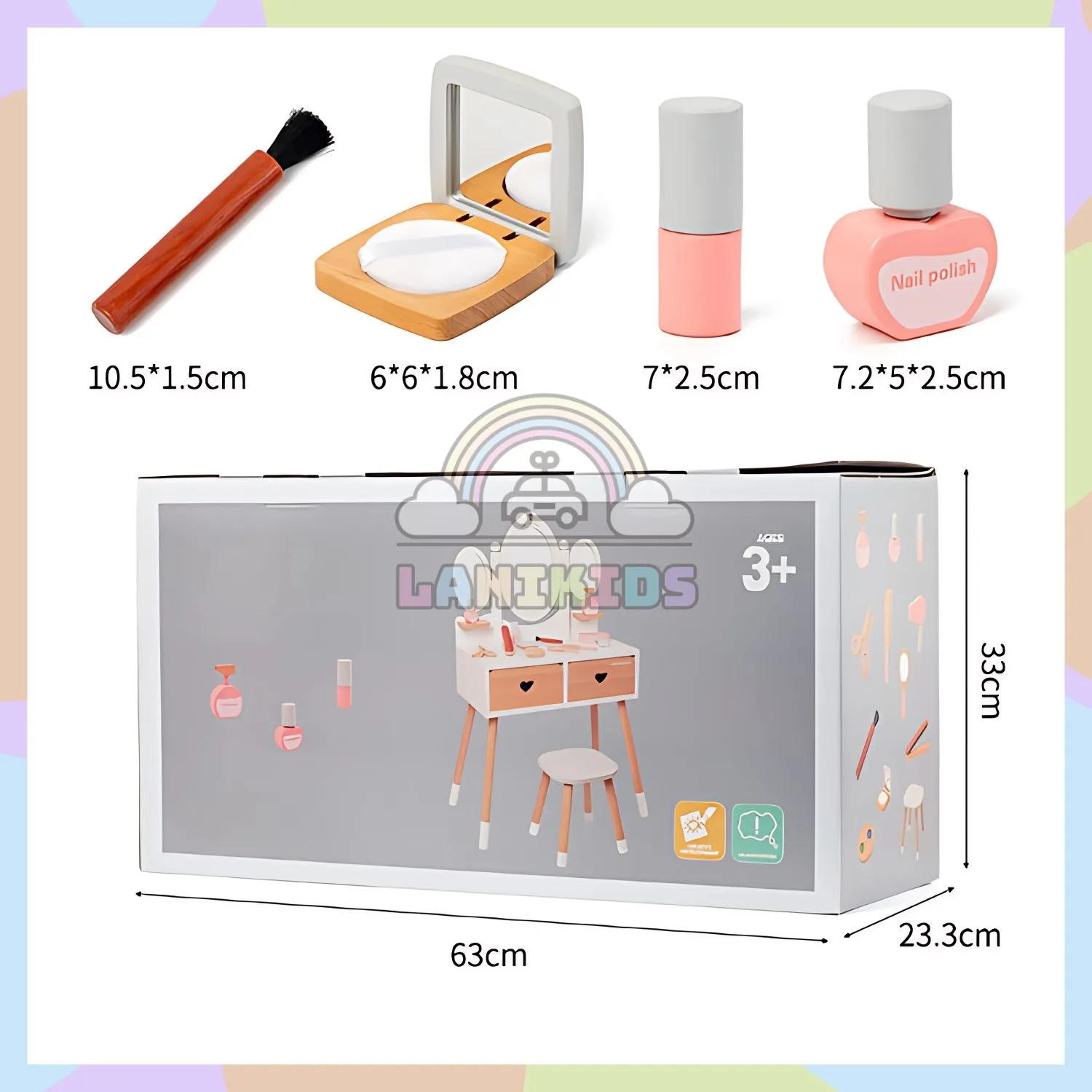 Bộ Tủ Trang Điểm Gỗ 3 Gương Màu Trắng – Đồ Chơi Hướng Nghiệp Đẹp Như Công Chúa Lanikids