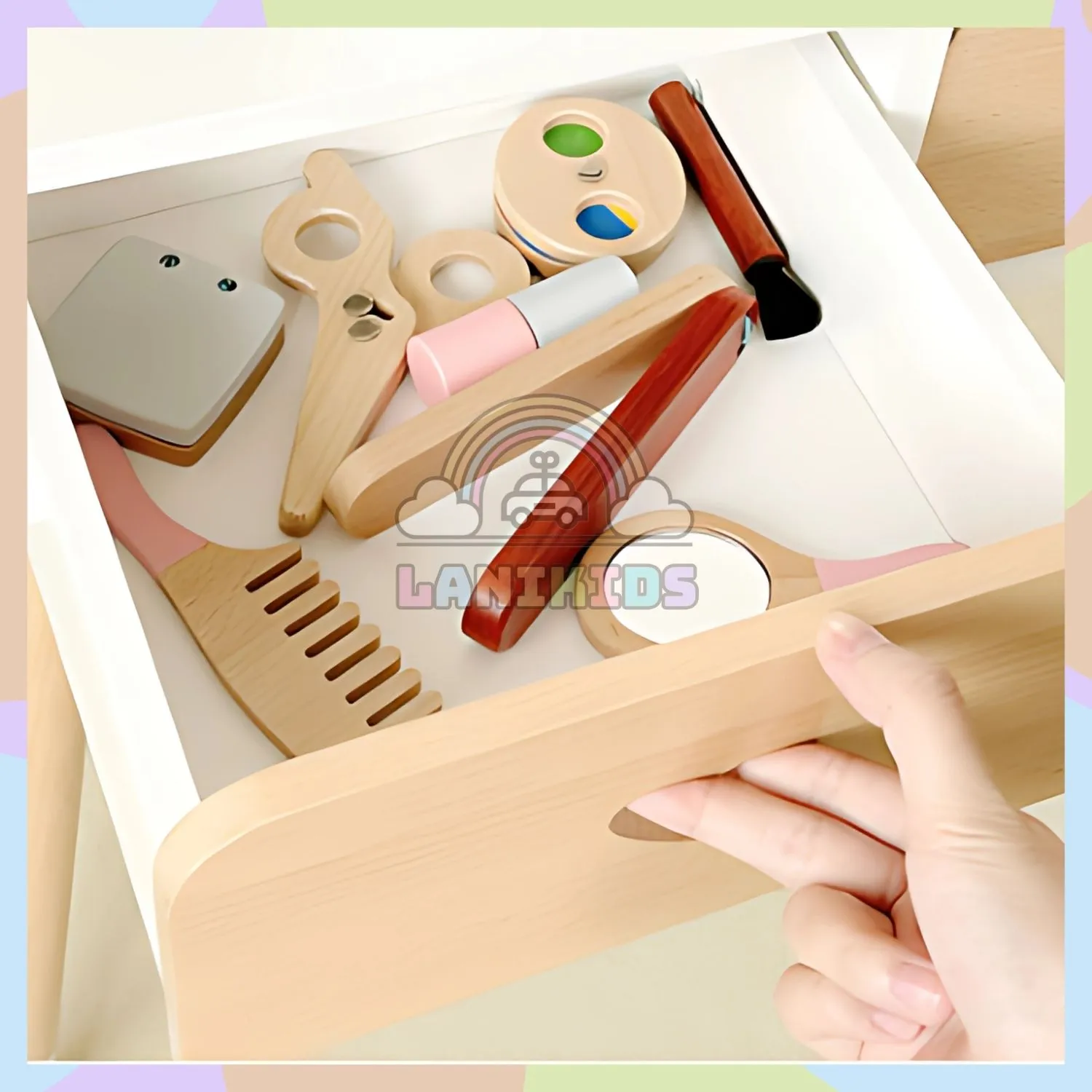 Bộ Tủ Trang Điểm Gỗ 3 Gương Màu Trắng – Đồ Chơi Hướng Nghiệp Đẹp Như Công Chúa Lanikids