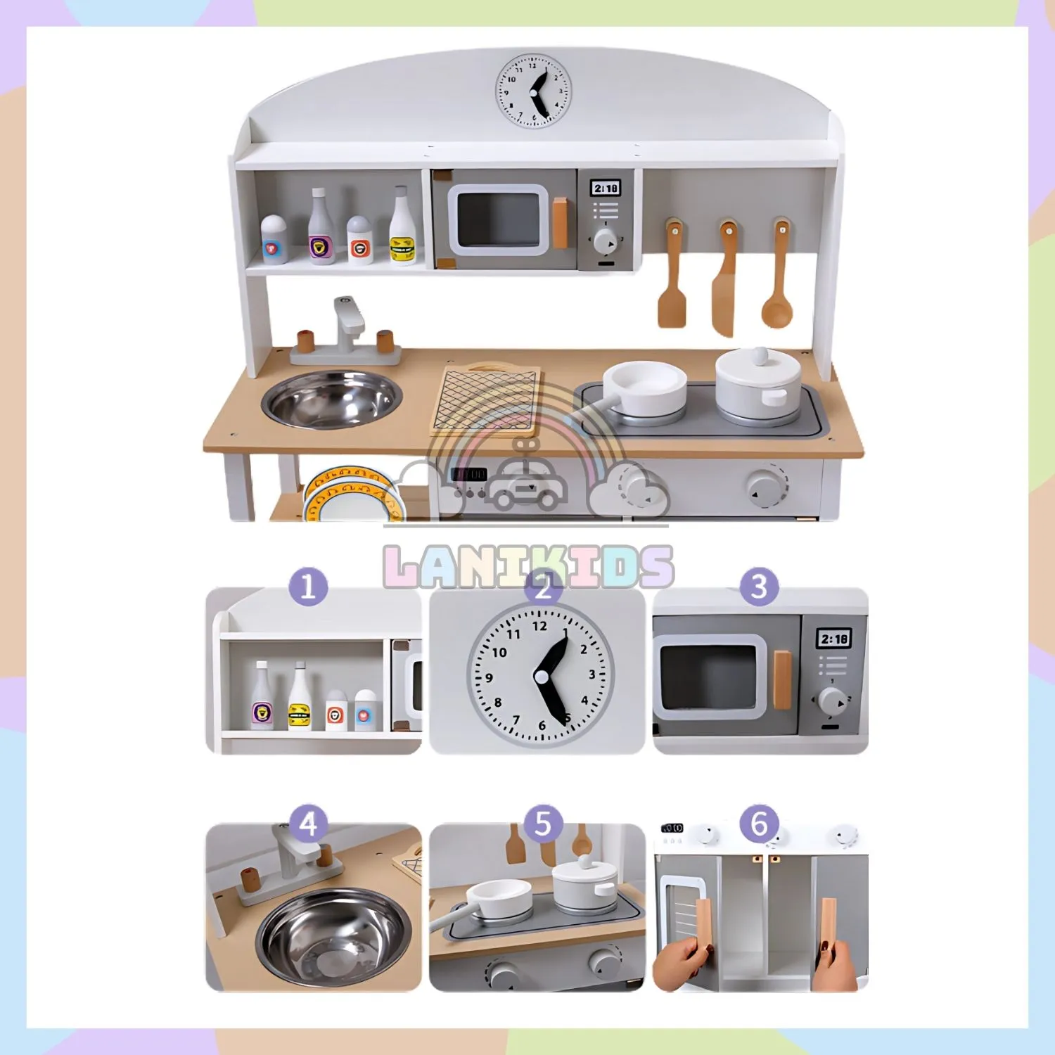 Bộ Tủ Bếp Gỗ Big Kitchen Cho Bé – Đồ Chơi Hướng Nghiệp An Toàn & Sáng Tạo | Lanikids