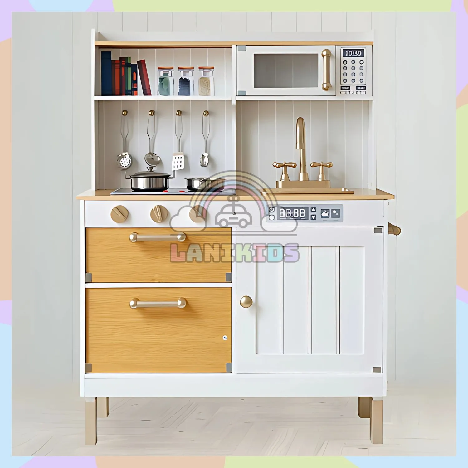 Bộ Tủ Bếp Gỗ Neon Cho Bé – Đồ Chơi Hướng Nghiệp Sáng Tạo | Lanikids