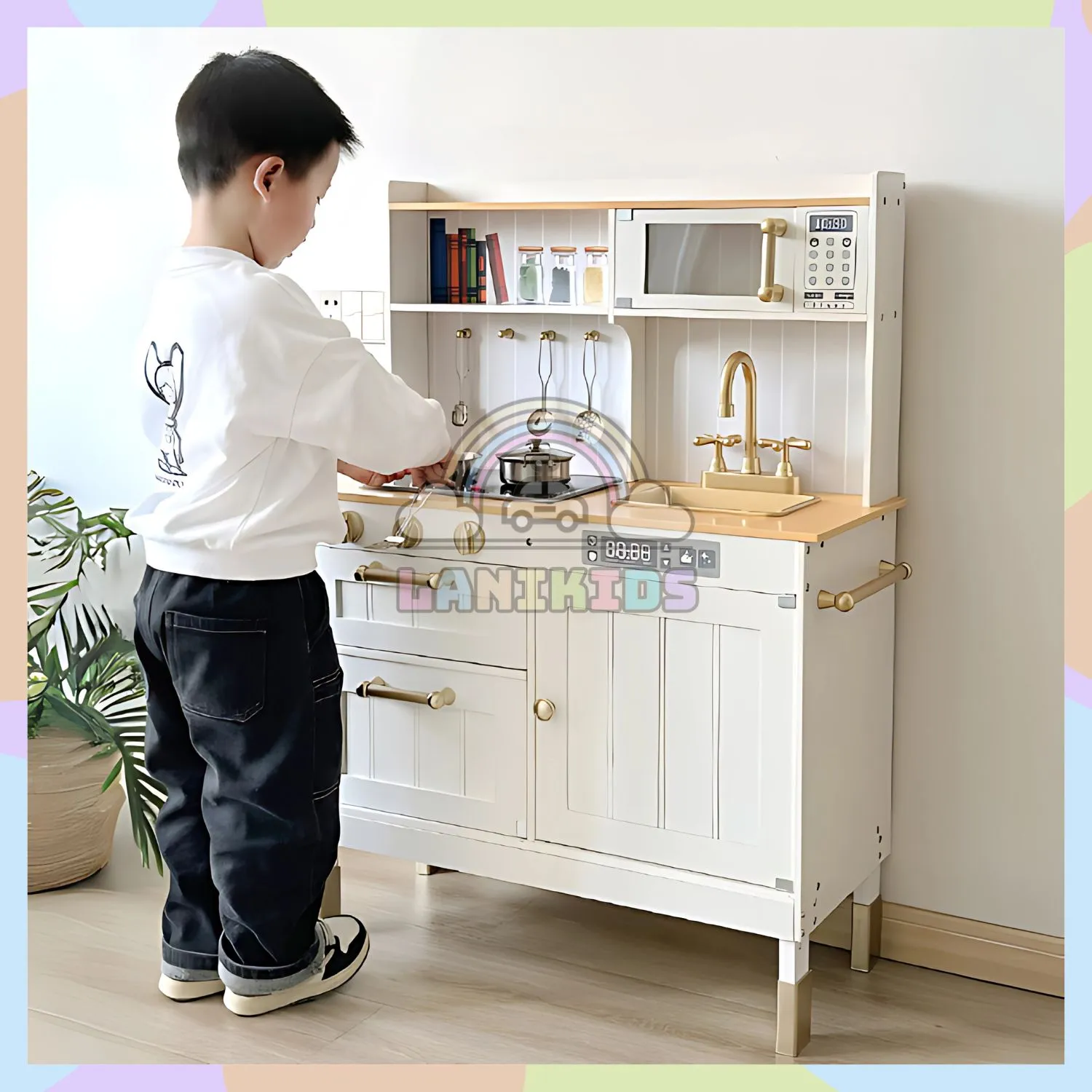 Bộ Tủ Bếp Gỗ Neon Cho Bé – Đồ Chơi Hướng Nghiệp Sáng Tạo | Lanikids