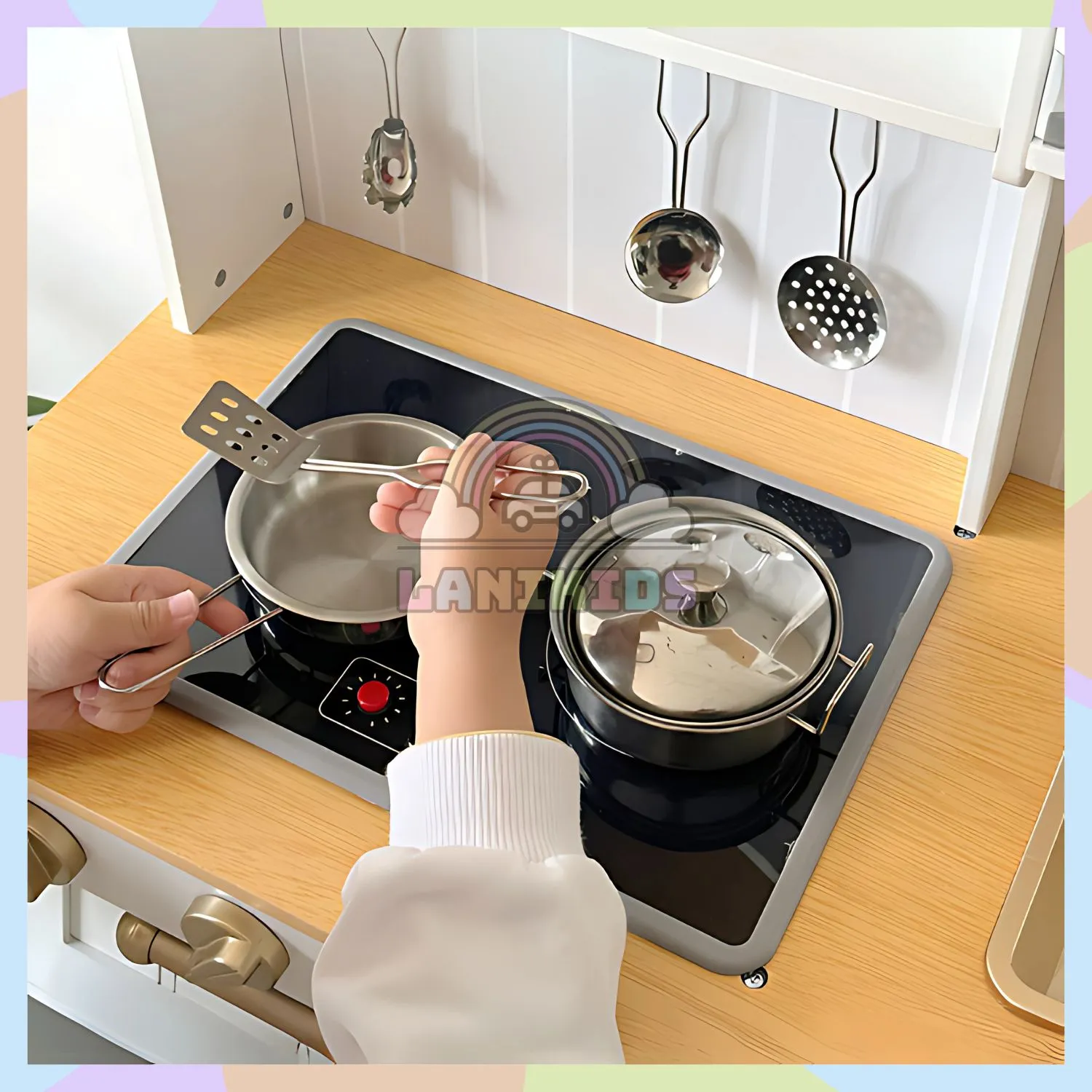 Bộ Tủ Bếp Gỗ Neon Cho Bé – Đồ Chơi Hướng Nghiệp Sáng Tạo | Lanikids