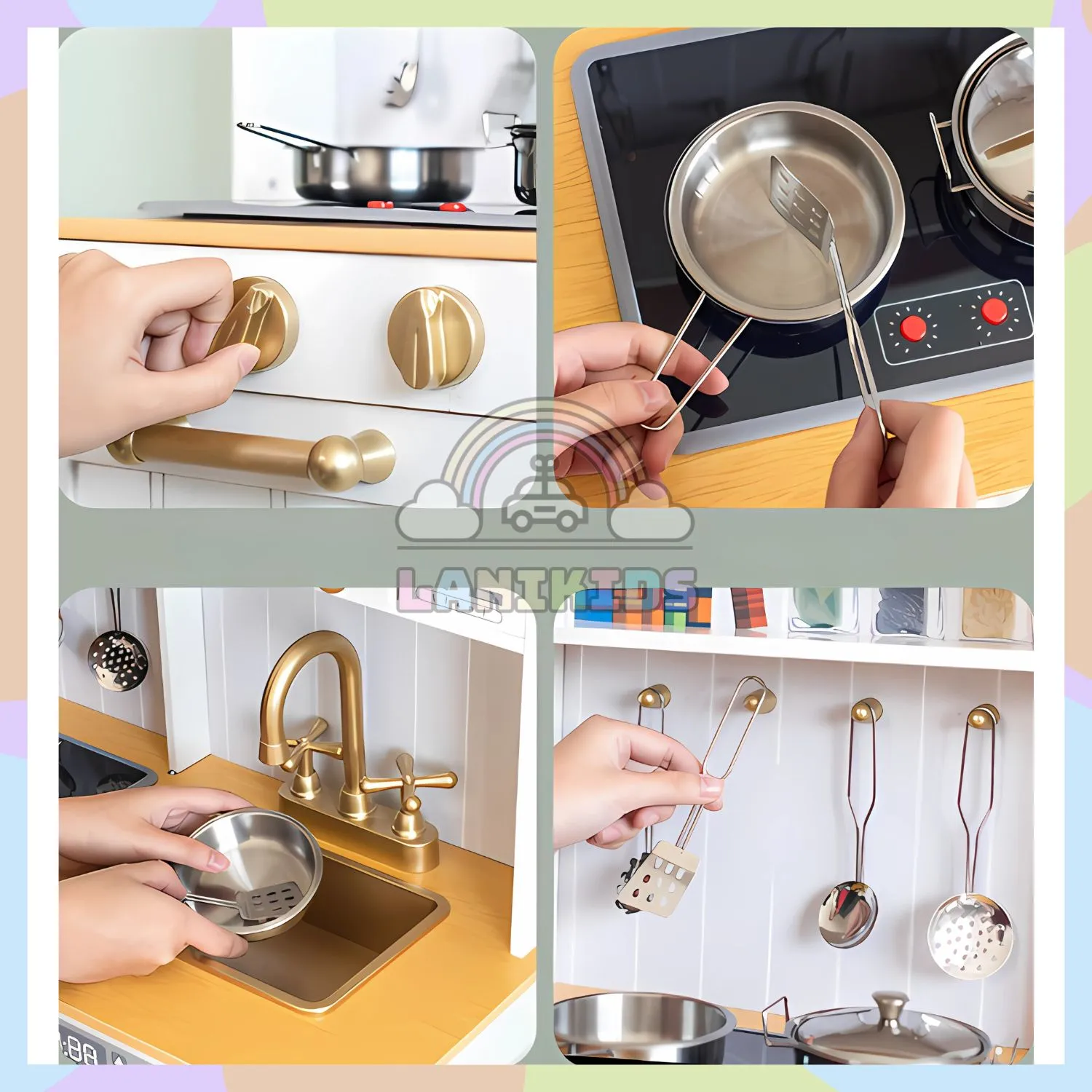 Bộ Tủ Bếp Gỗ Neon Cho Bé – Đồ Chơi Hướng Nghiệp Sáng Tạo | Lanikids