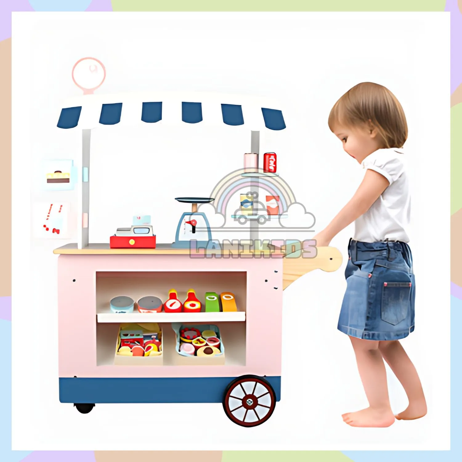 QUẦY XE ĐẨY GIẢI KHÁT CHO BÉ – ĐỒ CHƠI HƯỚNG NGHIỆP NHẬP VAI NGHỀ BÁN HÀNG