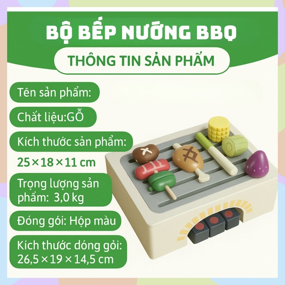 Bộ Bếp Nướng BBQ Gỗ – Đồ Chơi Hướng Nghiệp Cho Bé Yêu Thích Làm Đầu Bếp | Lanikids