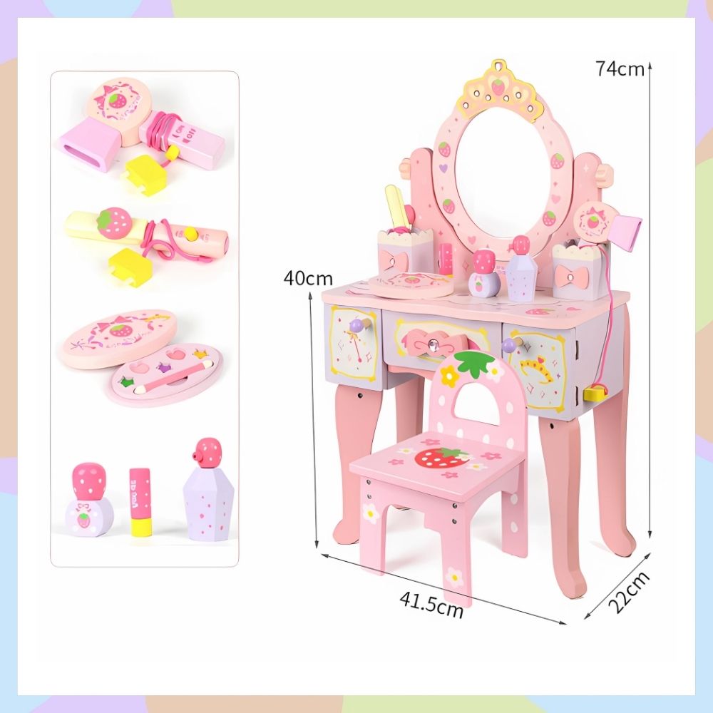 Bộ Trang Điểm Gỗ 1 Gương Hồng – Món Quà Hướng Nghiệp Ngọt Ngào Cho Bé Gái