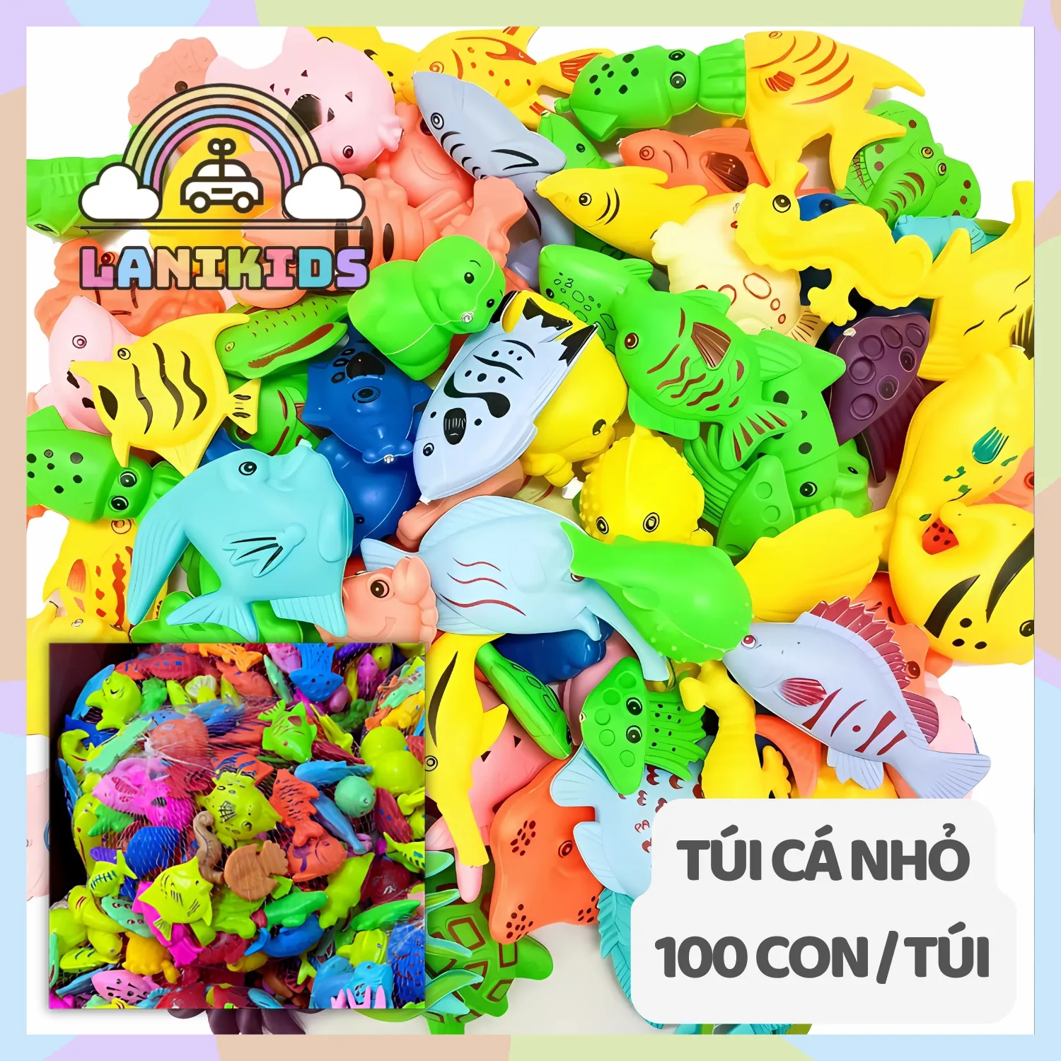Túi cá nhỏ 100 con – đồ chơi câu cá nam châm