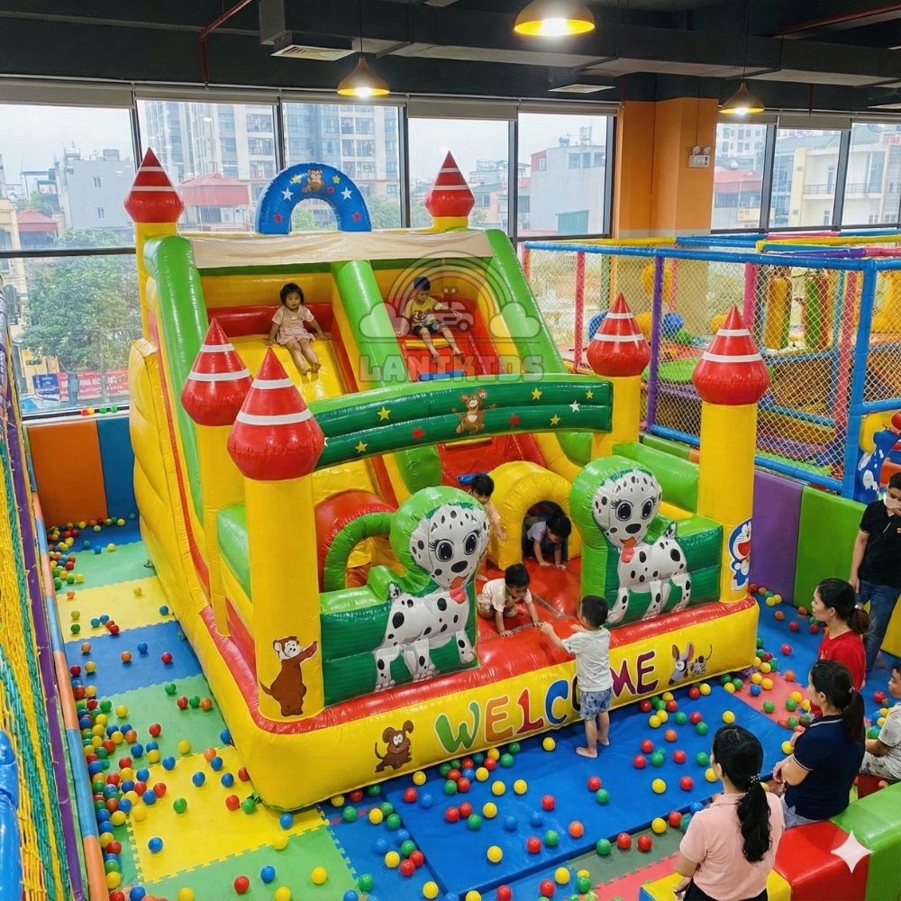 Nhà Hơi Chó Đốm 4x5m (20m²) | PVC 0.7mm + Máy Thổi 610W