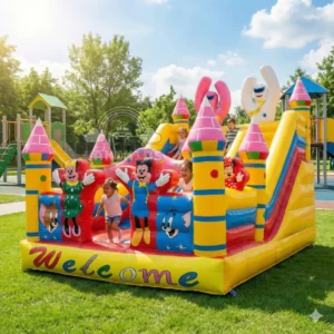 Nhà Hơi Chuột Mickey 3x4m (12m²) Cao 2.25m | Máy Thổi 550W (Nhập Khẩu)