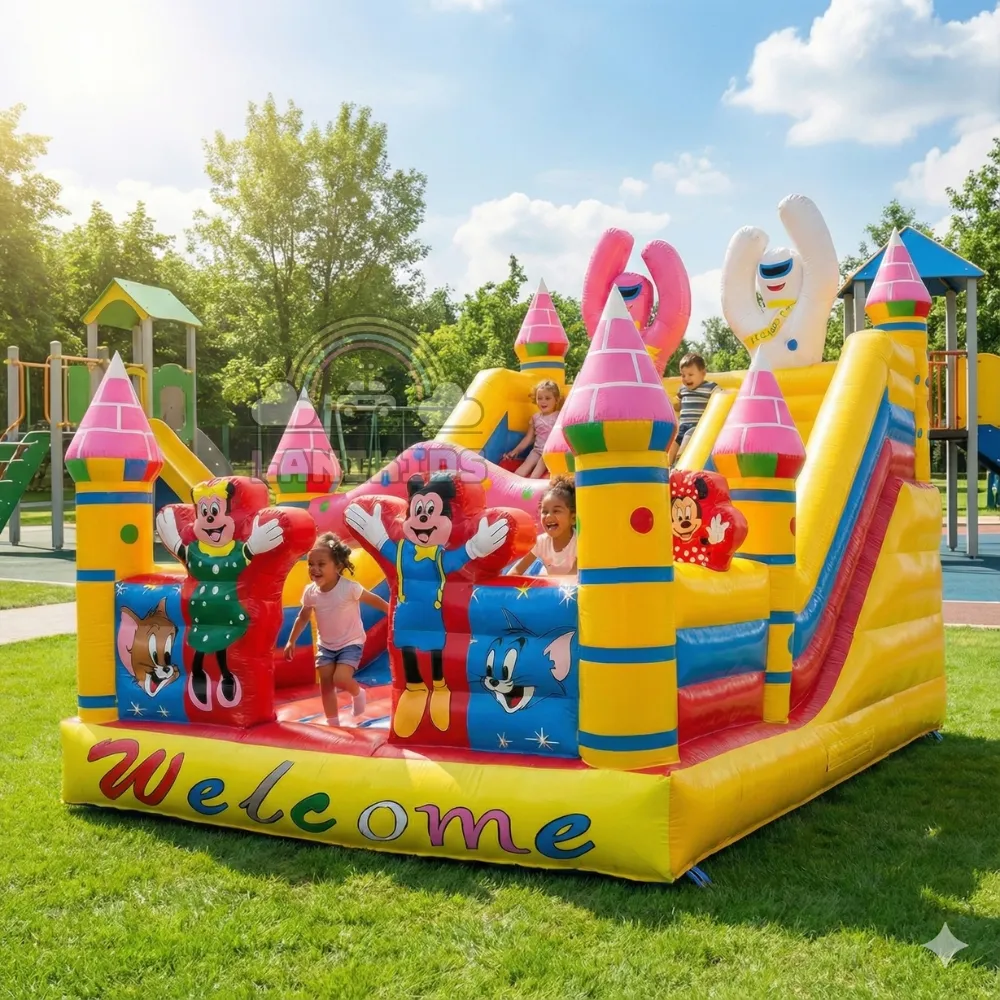 Nhà Hơi Chuột Mickey 3x4m (12m²) Cao 2.25m | Máy Thổi 550W (Nhập Khẩu)