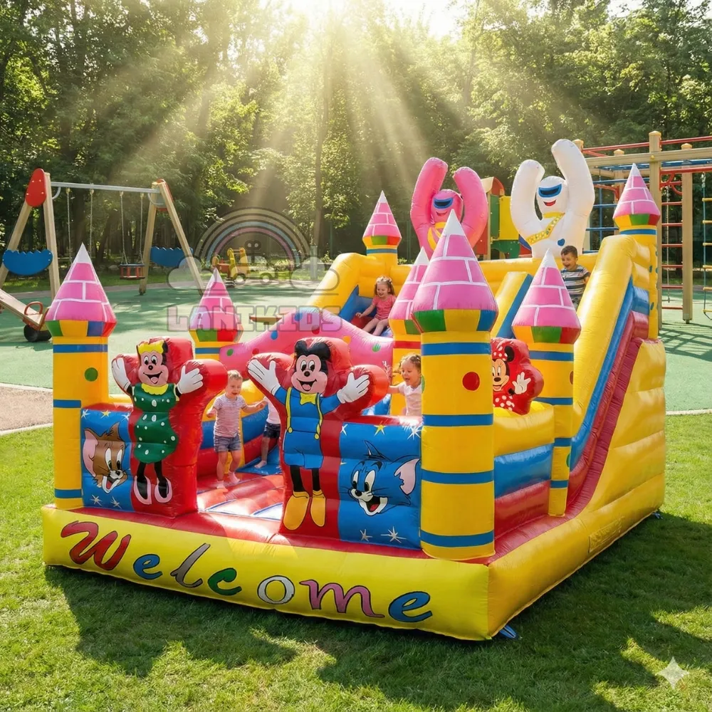 Nhà Hơi Chuột Mickey 3x4m (12m²) Cao 2.25m | Máy Thổi 550W (Nhập Khẩu)