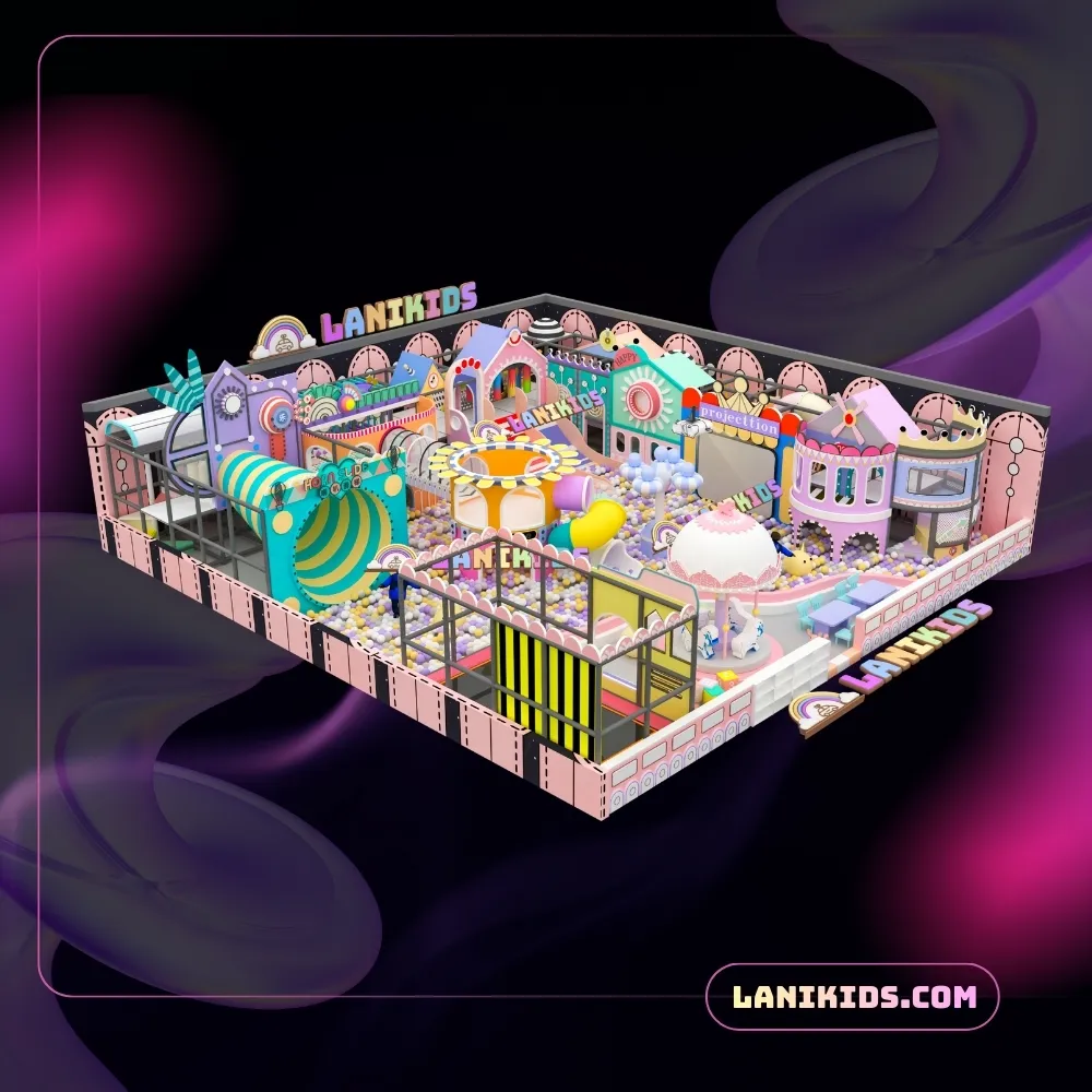 Mẫu Thiết Kế Khu Vui Chơi 300m2 Màu Pastel – Chủ Đề “Thị Trấn Cổ Tích” Nhập Khẩu