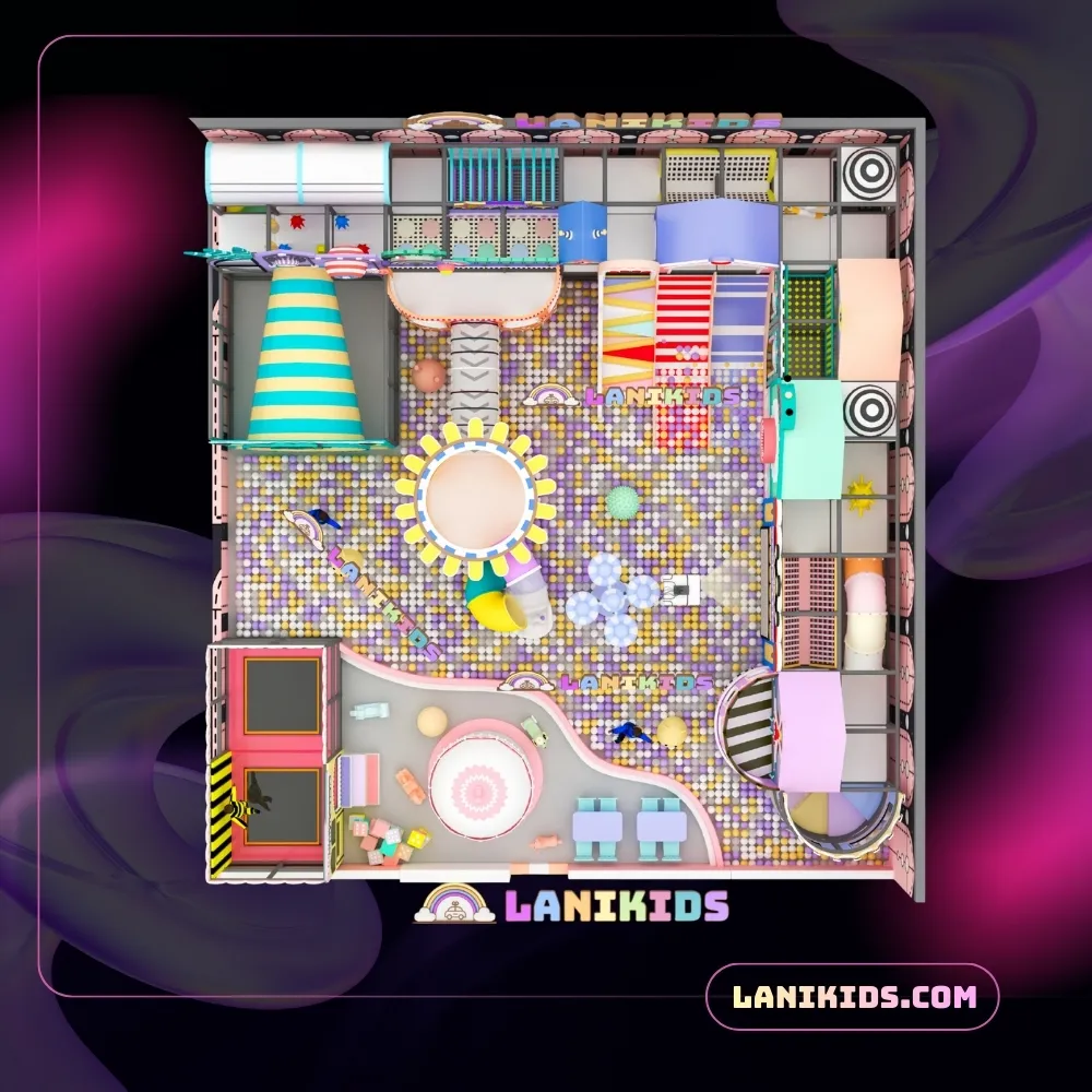 Mẫu Thiết Kế Khu Vui Chơi 300m2 Màu Pastel – Chủ Đề “Thị Trấn Cổ Tích” Nhập Khẩu