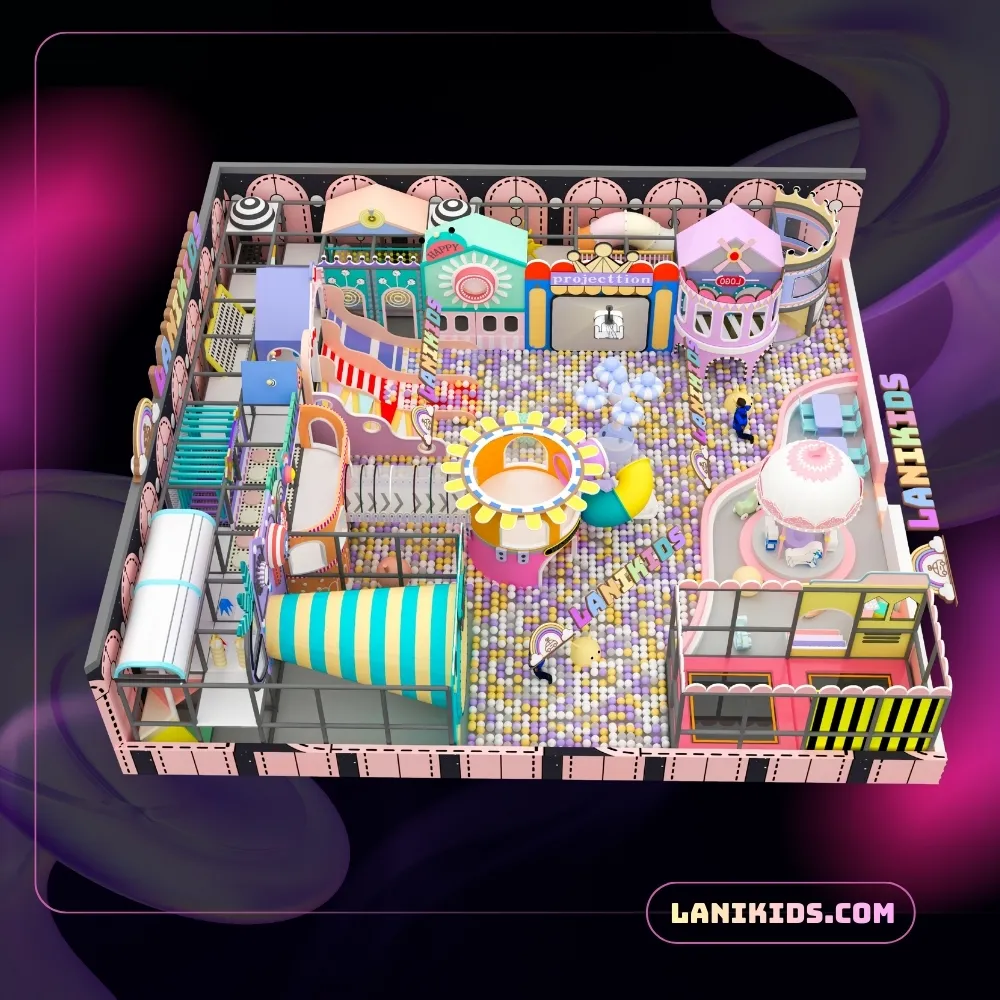 Mẫu Thiết Kế Khu Vui Chơi 300m2 Màu Pastel – Chủ Đề "Thị Trấn Cổ Tích" Nhập Khẩu